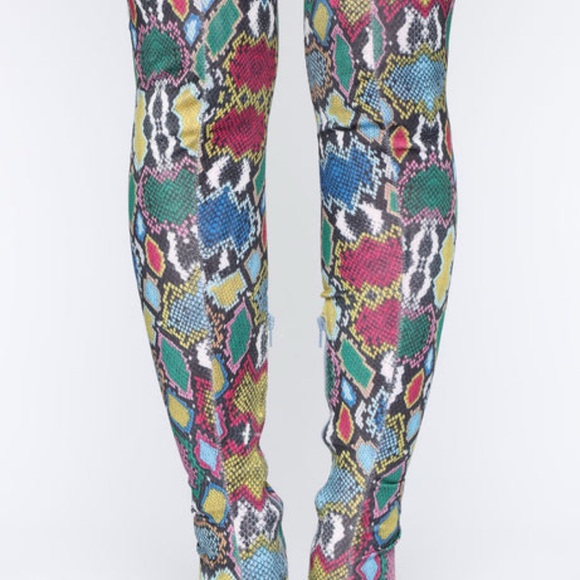 Colorful Snakeskin Over the Knee Boots - Picture 4 of 6